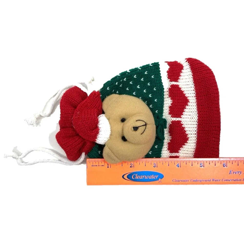 Christmas Knit Gift Bags with Draw String for Gifts or Candy Lot of 2 Bears